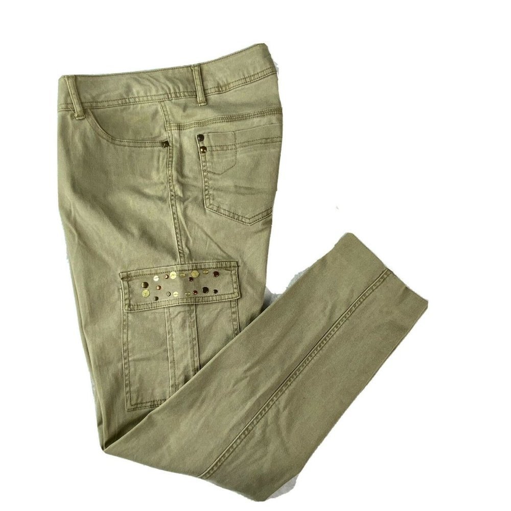 One 5 One 151 Jeans Womens Khaki Pants Studded Side Flap Pockets 32x29 Skinny‎